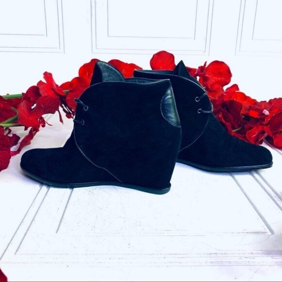 Stuart Weitzman KALAHARI Black Suede Wedge  Lace Up ankle boots women size 8 - Picture 7 of 11